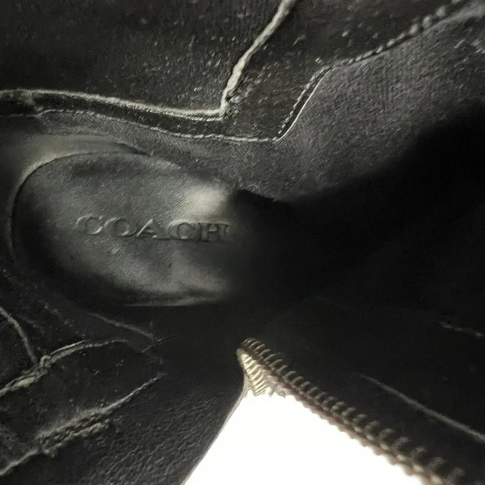 Coach Size 8 Turn Lock Riding Boots Black Leather Side Zip Stretch Panel Women’s - Picture 10 of 13